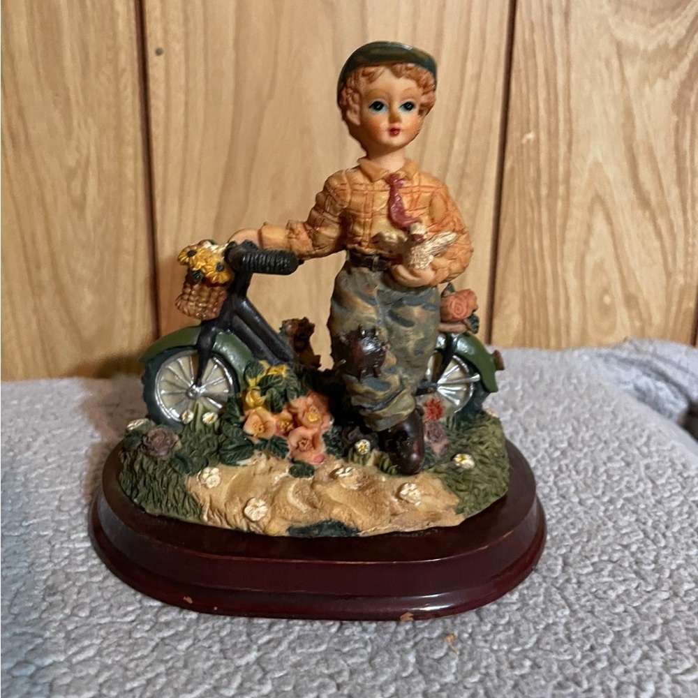 Charming Boy with Bicycle Figurine - Multicolor
